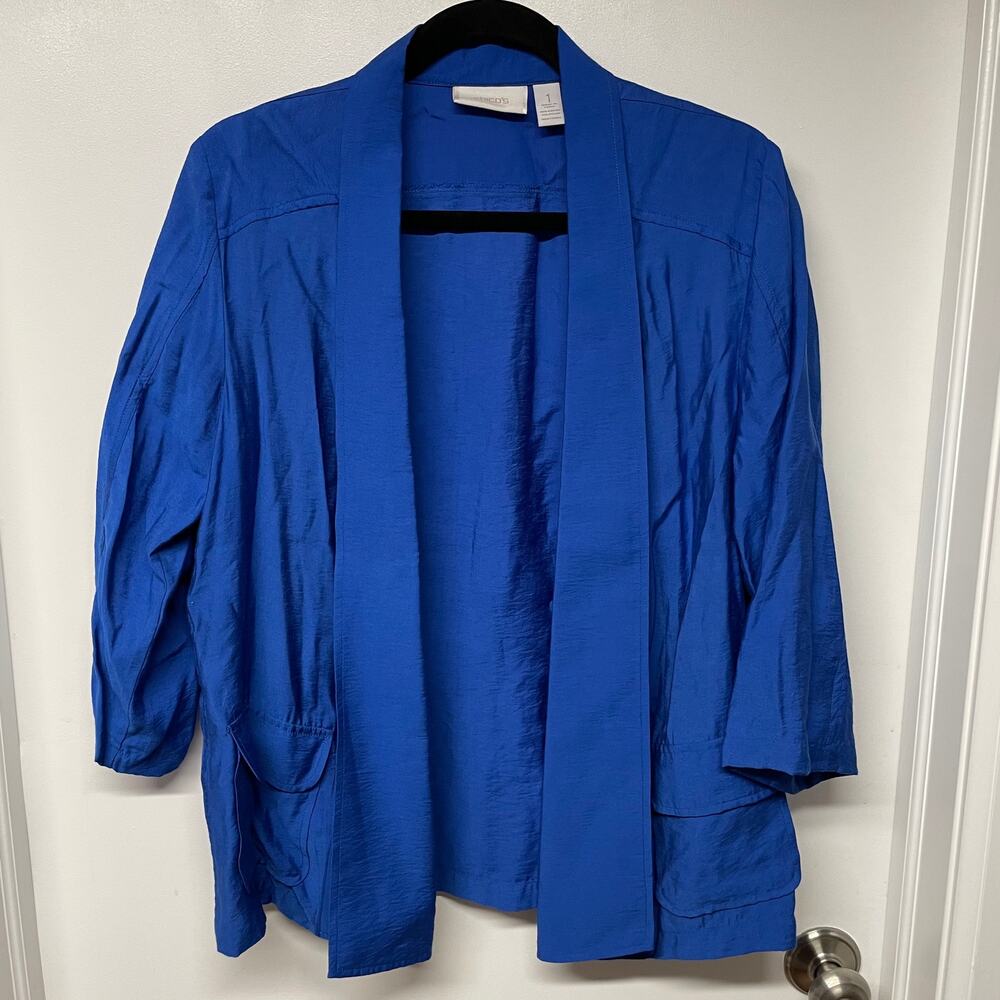 Chicos Lightweight Open Front Topper Jacket Blue Womens Size 1/Medium/8